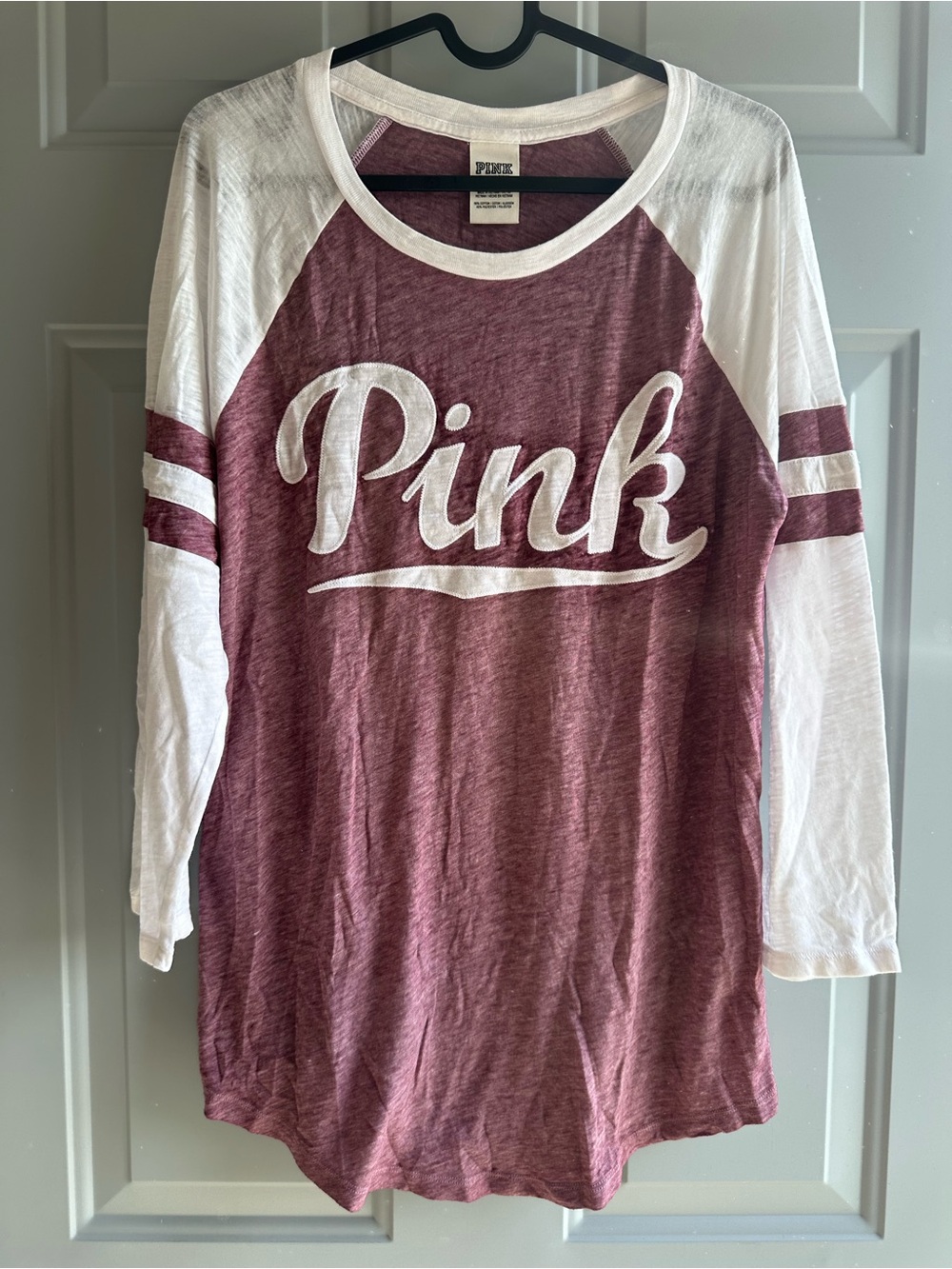 PINK Victoria's Secret Maroon Shirt with White Trim